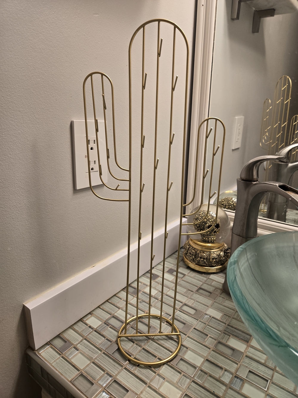 Gold Cactus Jewelry Stand | Stylish Home Bath Organizer